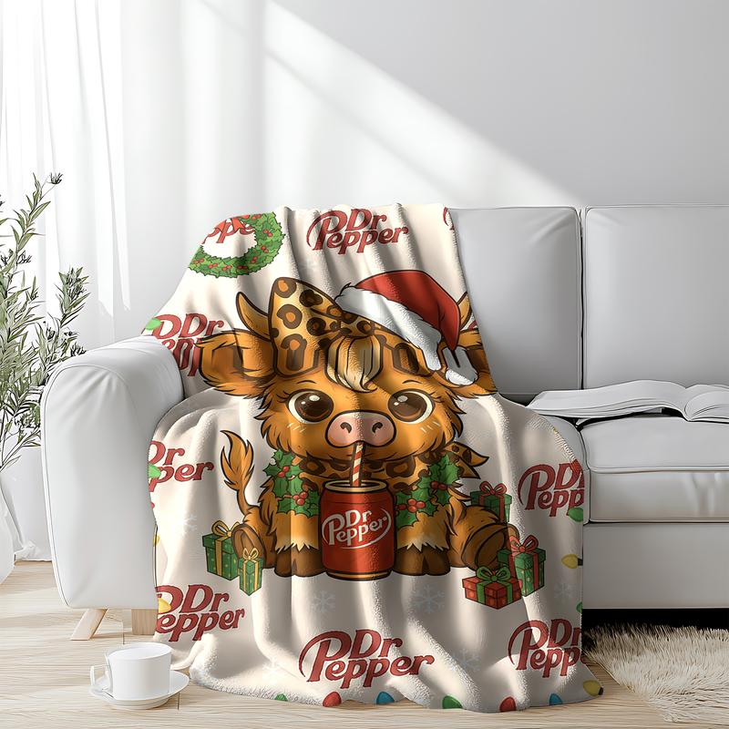 Cartoon Cute Highland Cow Pattern Blanket Dr Pepper Soft Warm Throw Blanket soft fluffy slogan print fleece decorative giftable heartfelt gift Cartoon Cute Highland Cow Pattern Blanket Dr Pepper Soft Warm Throw Blanket soft fluffy slogan print fleece decorative giftable heartfelt gift