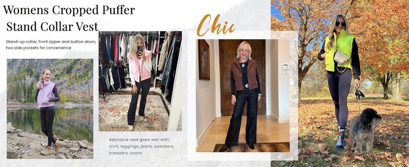 Naeduo Womens Puffer Vest Cropped Lightweight Button Down Quilted Vest Sleeveless Padded Gilet Coat with Pockets