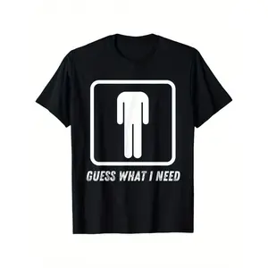 's & 's 100% Cotton Funny "Guess What I Need" T-Shirt - White Male/Female Symbols & Question Mark Print, Soft Breathable Oversized Fit (S-XXXL), Black Crew Neck Short Sleeve Tee for Casual Wear, Halloween Costumes & Everyday Outfits
