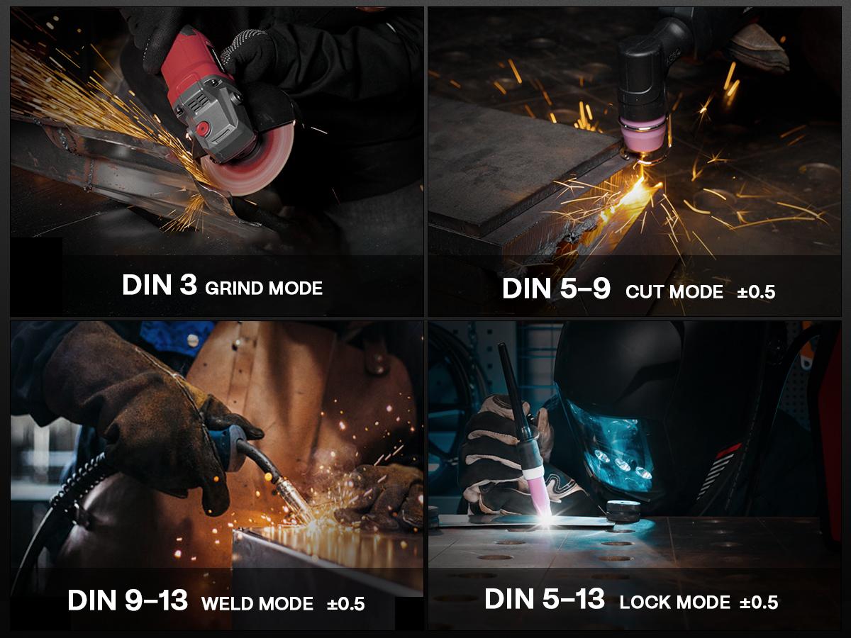 ARCCAPTAIN Intelligent Auto-Shade Welding Helmet, 180° Panoramic Auto-Darkening Hood with Internal Display, True Color 1/1/1/1, Memory & Gradient, Built-in LED Light for TIG/MIG/Stick/Cut/Grind