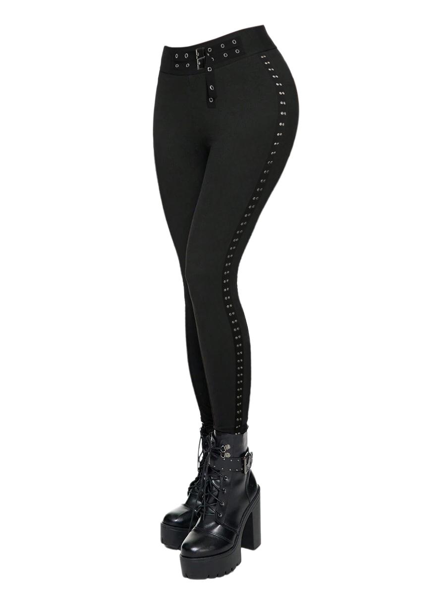 DRESSLILY 2025 Women's Outfit Skew Neck Textured Solid Color Top and Buckle Grommet Waist Long Pants Rivet Decor Jogger Pants Set Autumn Matching Outfits