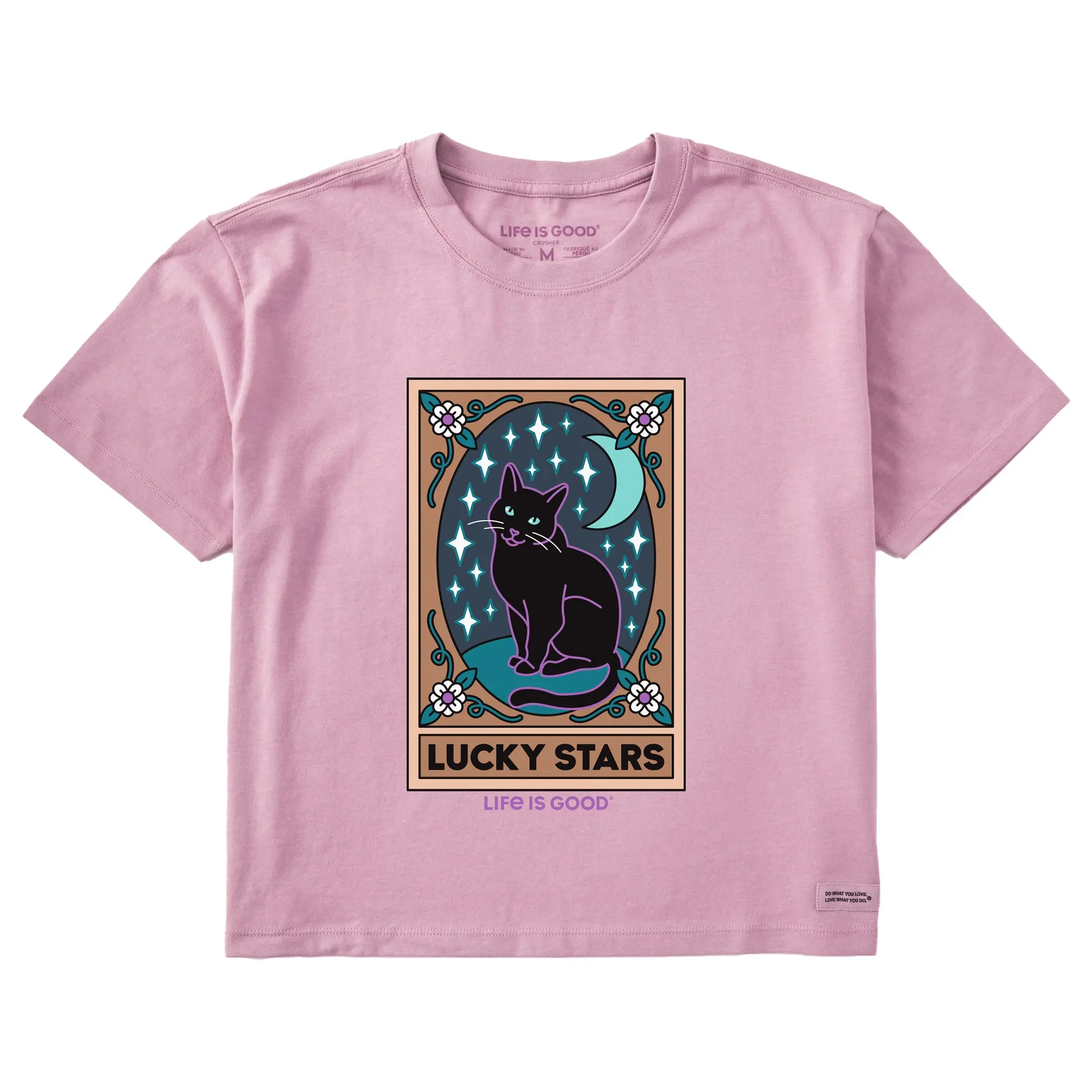 Women's Lucky Stars Black Cat Tarot Short Sleeve Crusher Boxy Tee