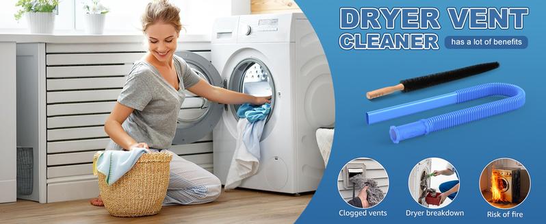 2-in-1 Dryer Vent Cleaner Kit 2 Pack Vacuum Hose Attachment with Universal Connector & Lint Brush for Effortless Lint Removal Compatible with Most Vacuum Cleaners