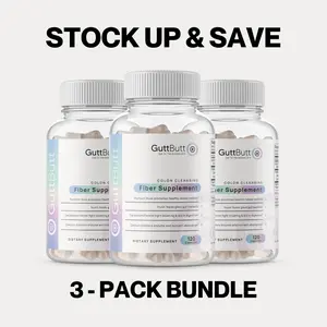 GuttButt - 3 Bottle Bundle - Fiber Pills for Bottoms - More Freedom, Confidence, Spontaneity, All Natural Multi Fiber Supplement with Psyllium Husk, Prebiotic Inulin, Fennel Seed, Cardamom, Digestive Mineral Support.