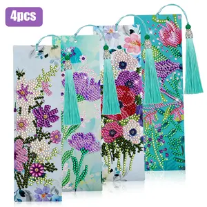 4Pcs Floral & Bird Diamond Painting Bookmarks Kit - Pu Leather with Tassel,DIY Diamond Art Painting,Adults Gift for DIY Crafts,Christmas Gift for Book Lovers