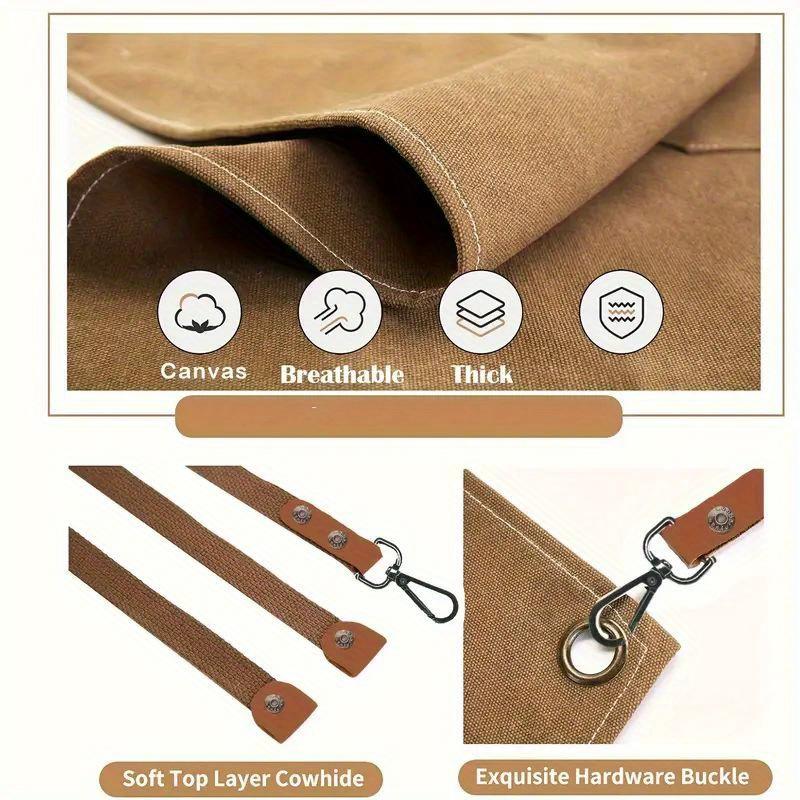 【FaddishDeal】Multi-pocket canvas work apron, tool front with adjustable cross back strap, practicaltool for gardening. 【FaddishDeal】Multi-pocket canvas work apron, tool front with adjustable cross back strap, practicaltool for gardening.