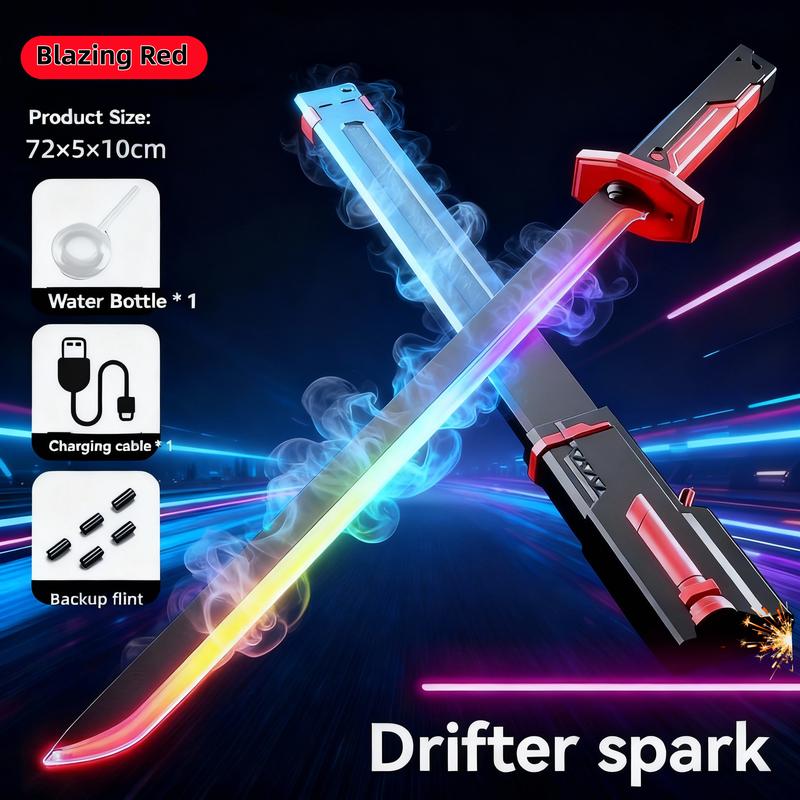 Valentines gifts for bf Cyberpunk Neon Sword- Rechargeable Spark Blade Sound & Fog for Rave, Cosplay & Display,Holiday Gifts Lightsaber Light toy