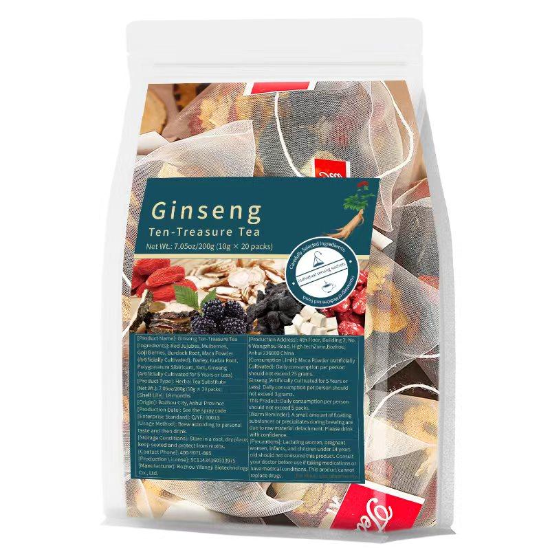 Ginseng Ten Treasures Tea 7.05oz/200g/bag 10g x 20 packets Natural Herbal Infusion for Health paper tea bags chinese tea body tea Herbal Kidney Cleansing Ginseng Tea Herbal Kidney & Liver Support Tea kidney cleanse