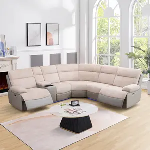 Durable Off-White & Gray Stripe Fabric Multifunctional 3-Piece Living Room Sofa