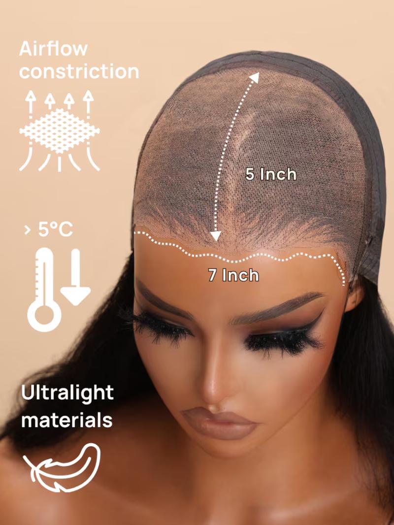 UNice Glueless Ombre Chestnut Brown Yaki Straight Wig with Drawstring Pre Cut 7x5 Lace Human Hair Wigs with Bleached Knots Beginners Friendly Natural Scalp