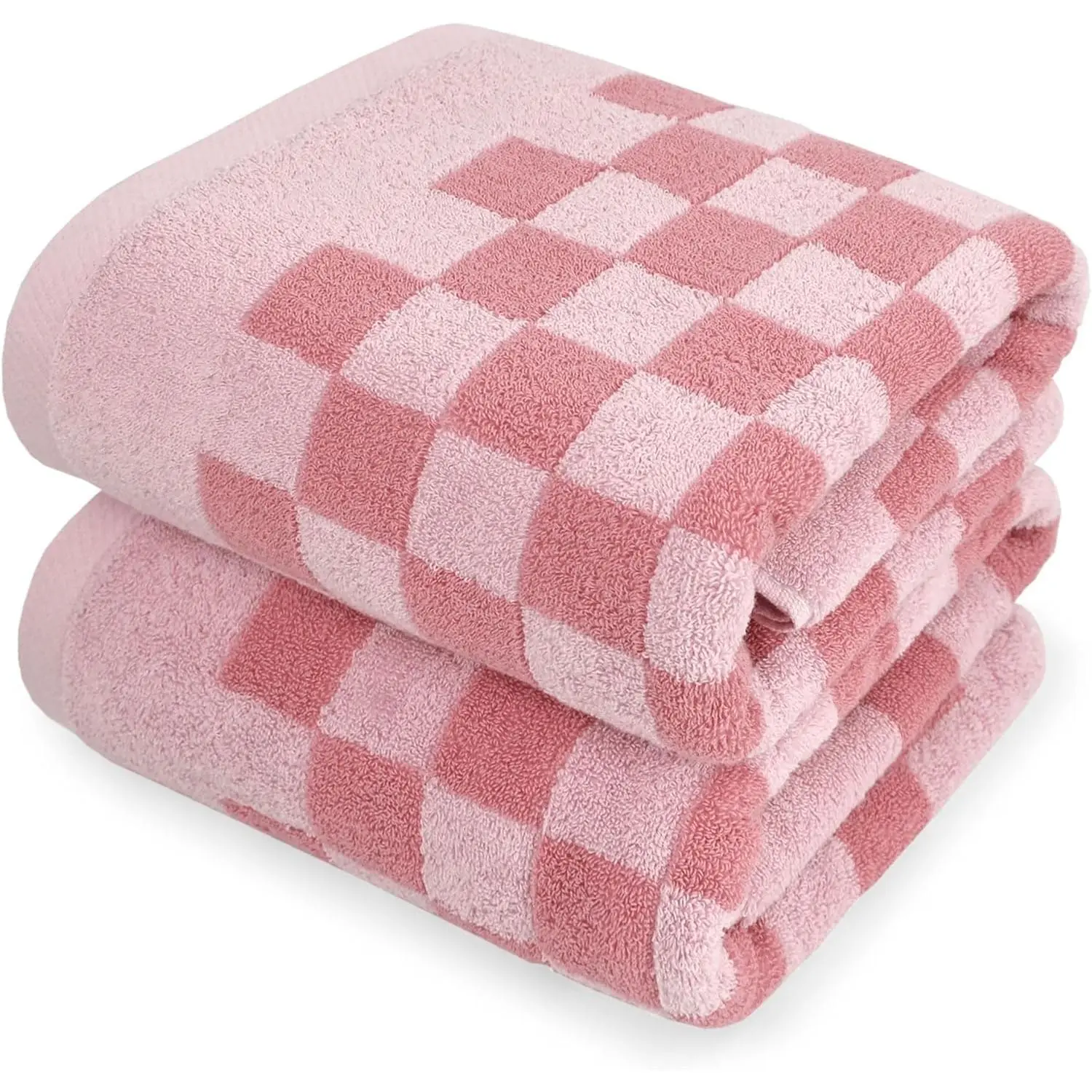 Soft Bath Towels for Bathroom (Pink Checkered), Cute Quick Dry Shower Towels Set of 2, Valentines Gifts for Her Women Girls, 27.5x55 Inches