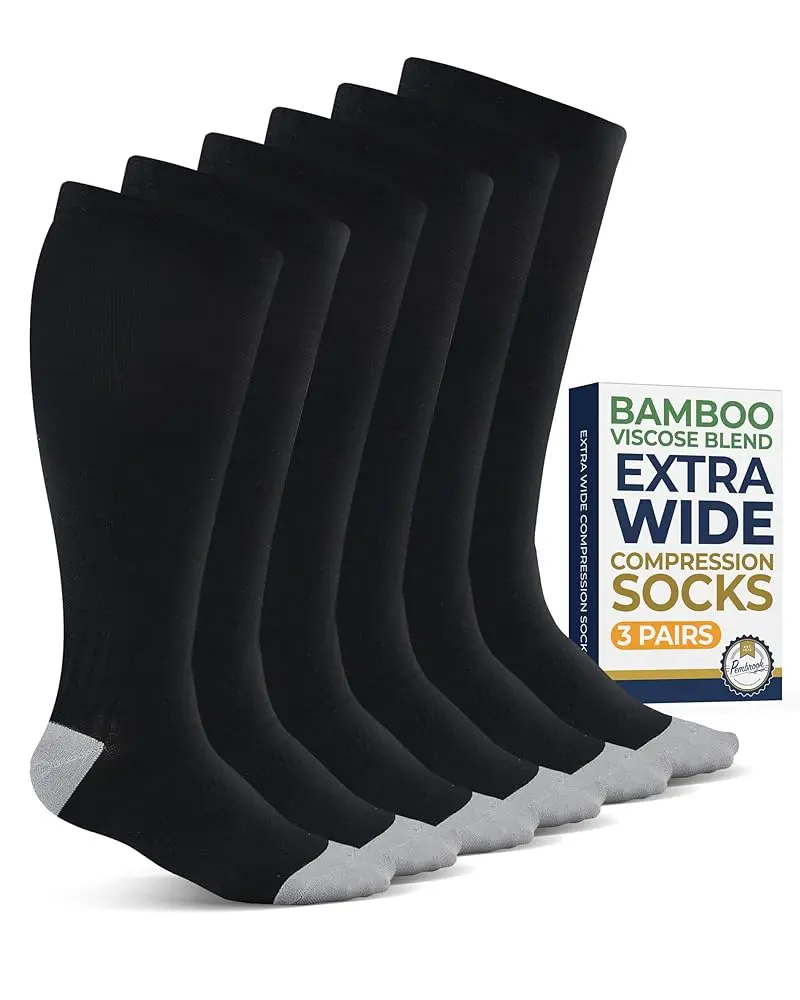 Pembrook Bamboo Compression Socks for Men and Women - Plus Size, Wide Calf, Knee Socks Easy to Put On for Flights, Standing All Day (Socks for Women Included), Unisex Wear