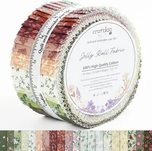 Newbrothread&Craftido-15 Options-100% Cotton Jelly Roll Fabric Precut Strips for Quilting, Crafting, and Sewing, 40 Strips 2.5" x 44" Assorted Bundles for Rug, Quilt Project, DIY Craft and Home Decor