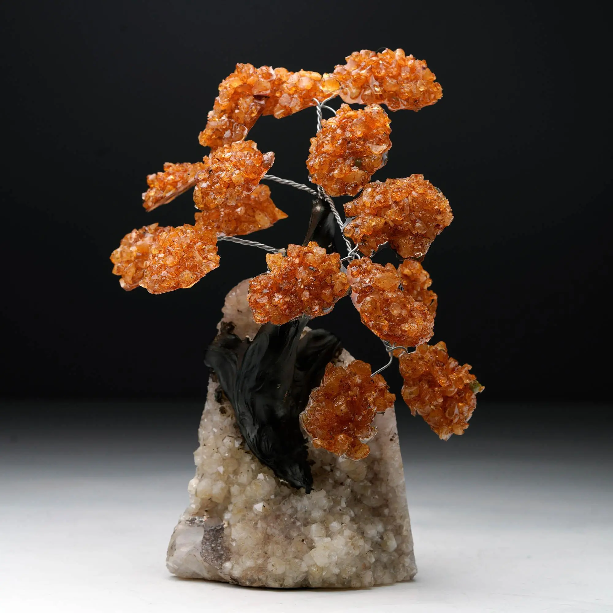 Large Citrine Gem Tree on Quartz Cluster Base