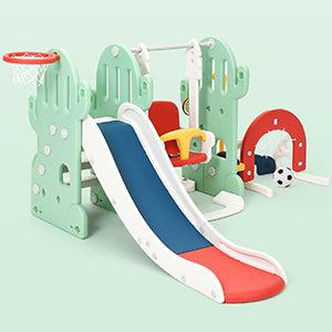 【GARVEE】7-in-1 Toddler Indoor and Outdoor Playground Set with Slide, Adjustable Swing, Climbing Ladders, Basketball Hoop, Soccer, Golf, and Ring Toss - Durable HDPE Material, Suitable for Ages 1-3