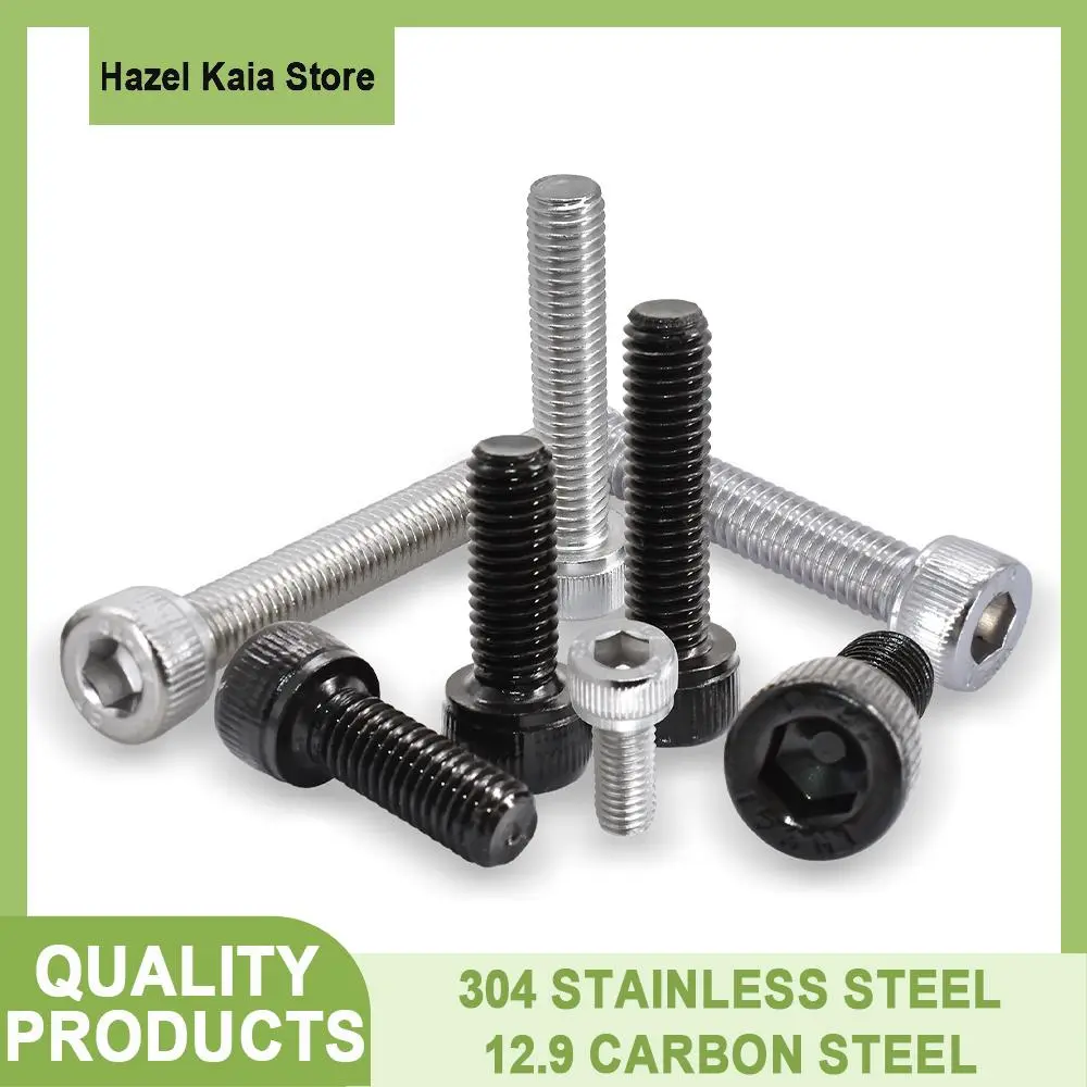FASHION4U - 5-100pcs DIN912 A2 304 Allen Stainless Steel grade 12.9 Black Carbon Steel Hex Socket Head Cap Bolt Screw  M1.6M2M2.5M3M4M5M6M8