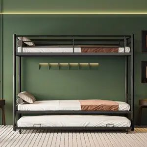 Twin Over Full Bunk Bed Black Durable Rust-Resistant Steel Convertible 2-in-1 Design Non-Slip Ladder 350lbs Capacity
