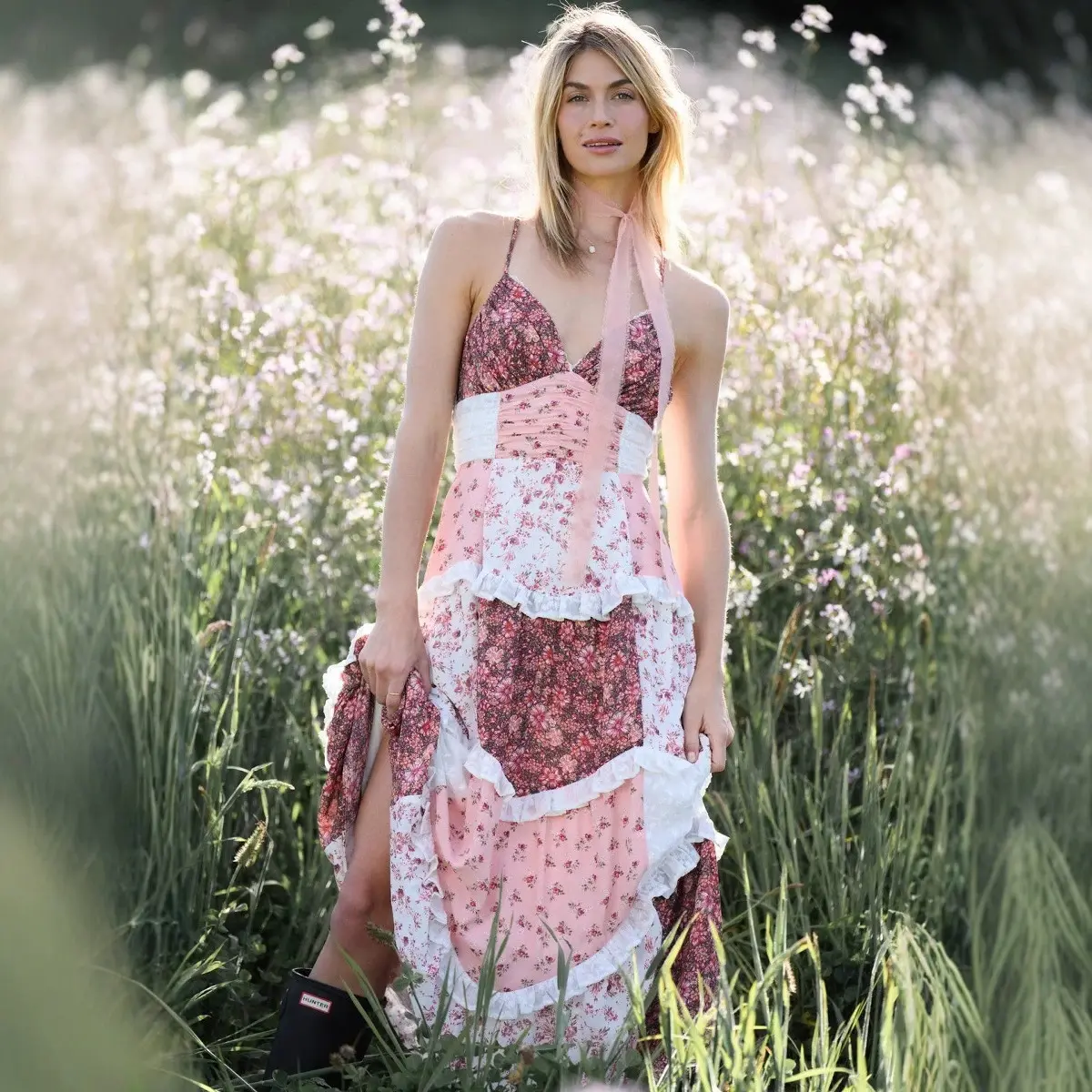 Women's Sleeveless Strap Dress Digital Print Long Dress Patchwork Dress Backless Summer Maxi Dress