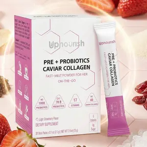 Prebiotics and Probiotics for Women 70 Billion CFU with Caviar Collagen Powder Packets, Daily Cranberry Mannose Gut Health Supplements for Women, 30 Fast Melt Sticks