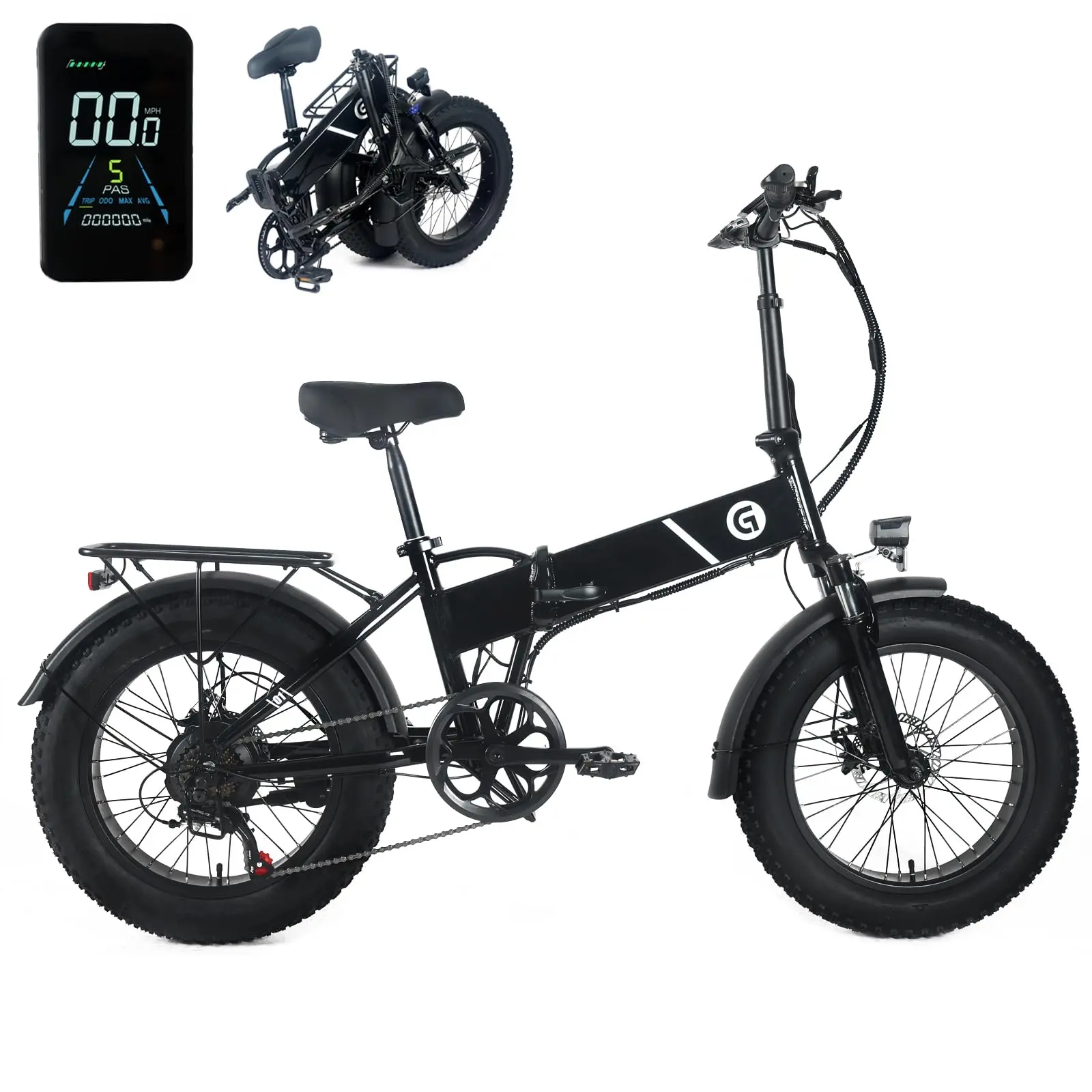 GARVEE Lightweight Folding Ebike for Adults, 20"x4.0 Fat Tire Electric Bike, 1000W Peak Power, 48V Removable Lithium Battery, 6-Level Pedal Assist, Large LCD Display for Commuting, Cycling Bike, 500W, Modern