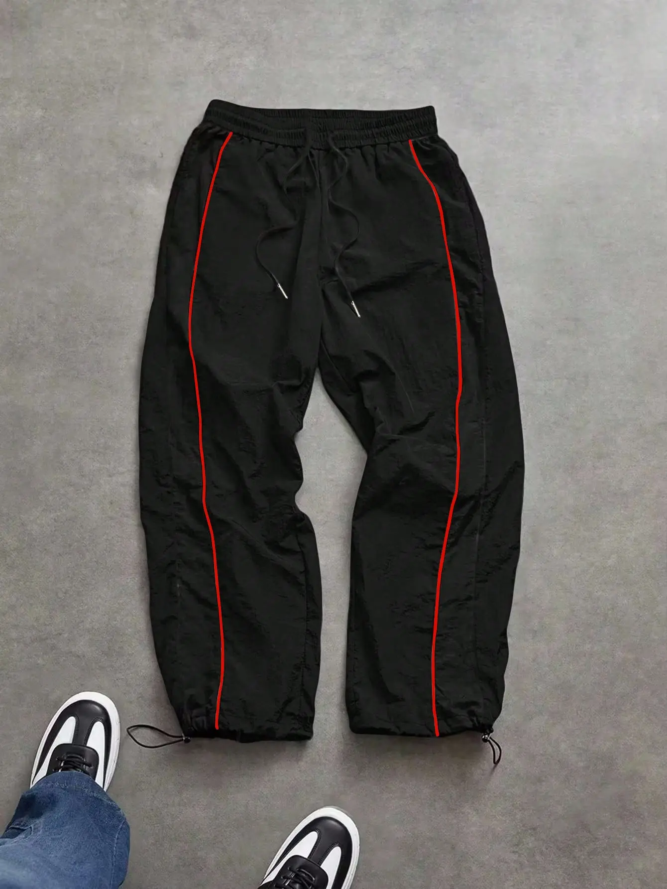 Men's High Street Style Streetwear Couple's White Edge Tie Side Stacked Foot Joggers Pants Draped Wrinkle Free Fabric Drawstring Elastic Waist Adjustable Hem Hip Hop Casual Pants Men/Women