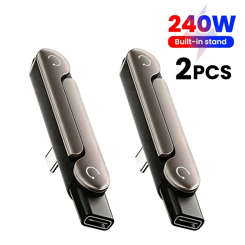 2 Pcs Foldable OTG Adapters with Built-in Stand, 240W Fast Charging USB Type-C Data Cable Adapters