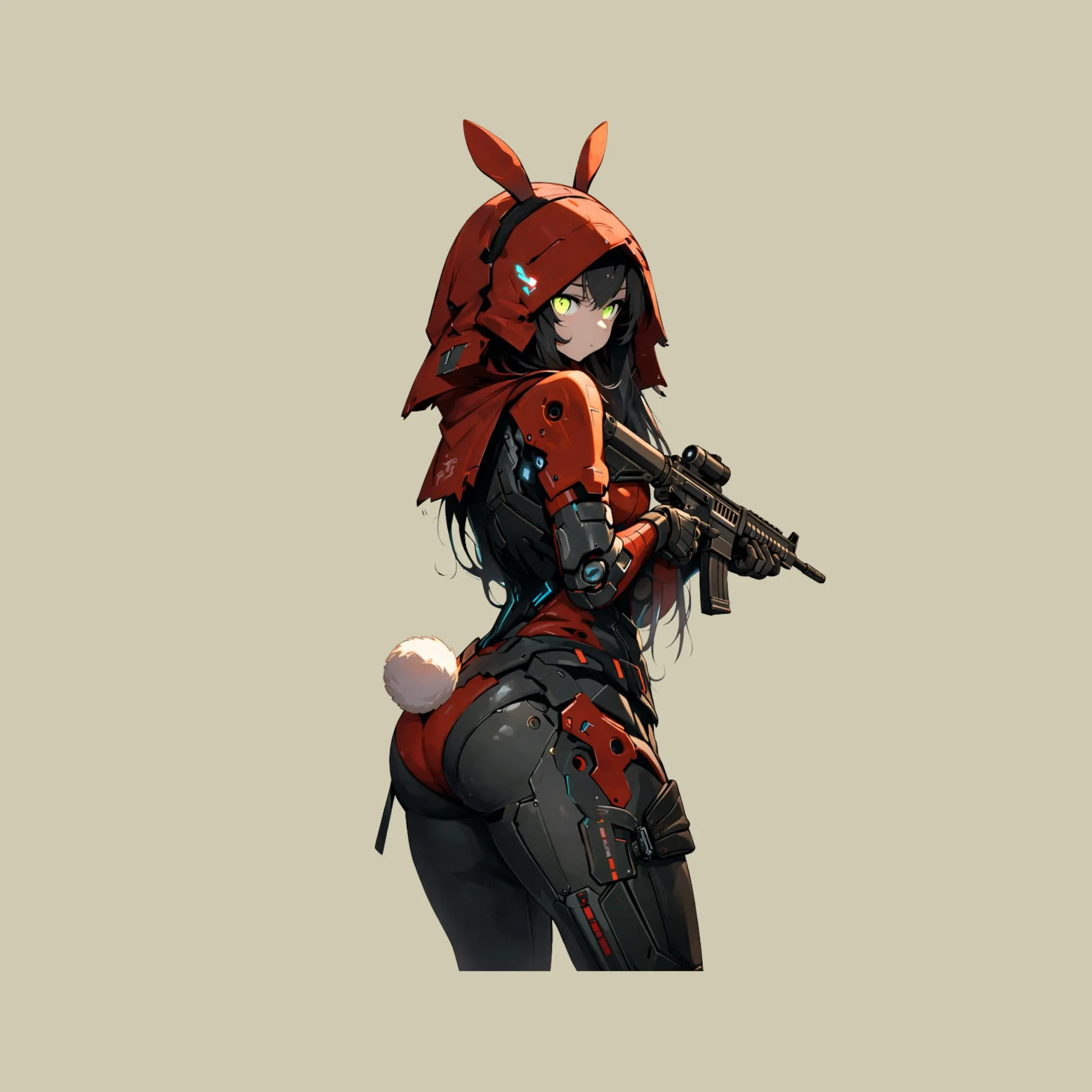 Red Bunny Cyber Girl Sticker, Futuristic Tactical Suit, Cute & Deadly Aesthetic