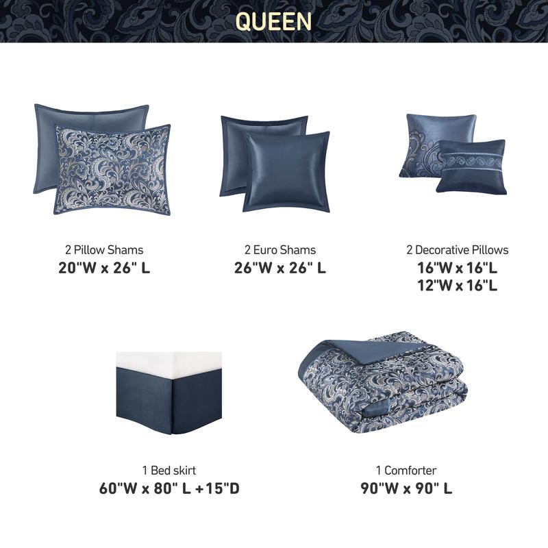 Brystol 8/24 Piece Room in a Bag Faux Silk Comforter Jacquard Paisley Design Matching Curtains Down Alternative All Season Bedding-Set