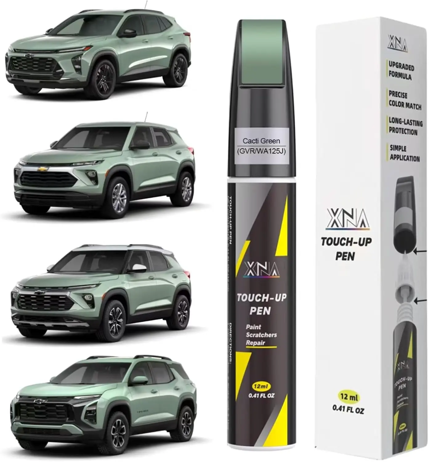 Car Touch Up Paint (Cacti Green(GVR/WA125J)) for Chevrolet, 2 in 1 Car Scratch Remover with Pen Tip and Brush, Exact Color-Matched for Car Paint Scratch Repair, Quick & Easy Fix