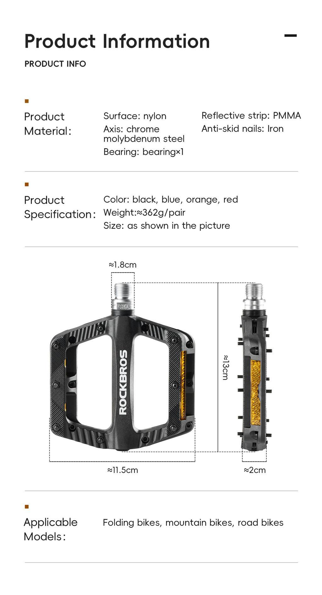 ROCKBROS Bicycle Nylon Pedal Effort-Saving MTB Road Bike Folding Bike Pedal Lightweight Single Bearing Stable Cycling Pedal Bicycle Parts