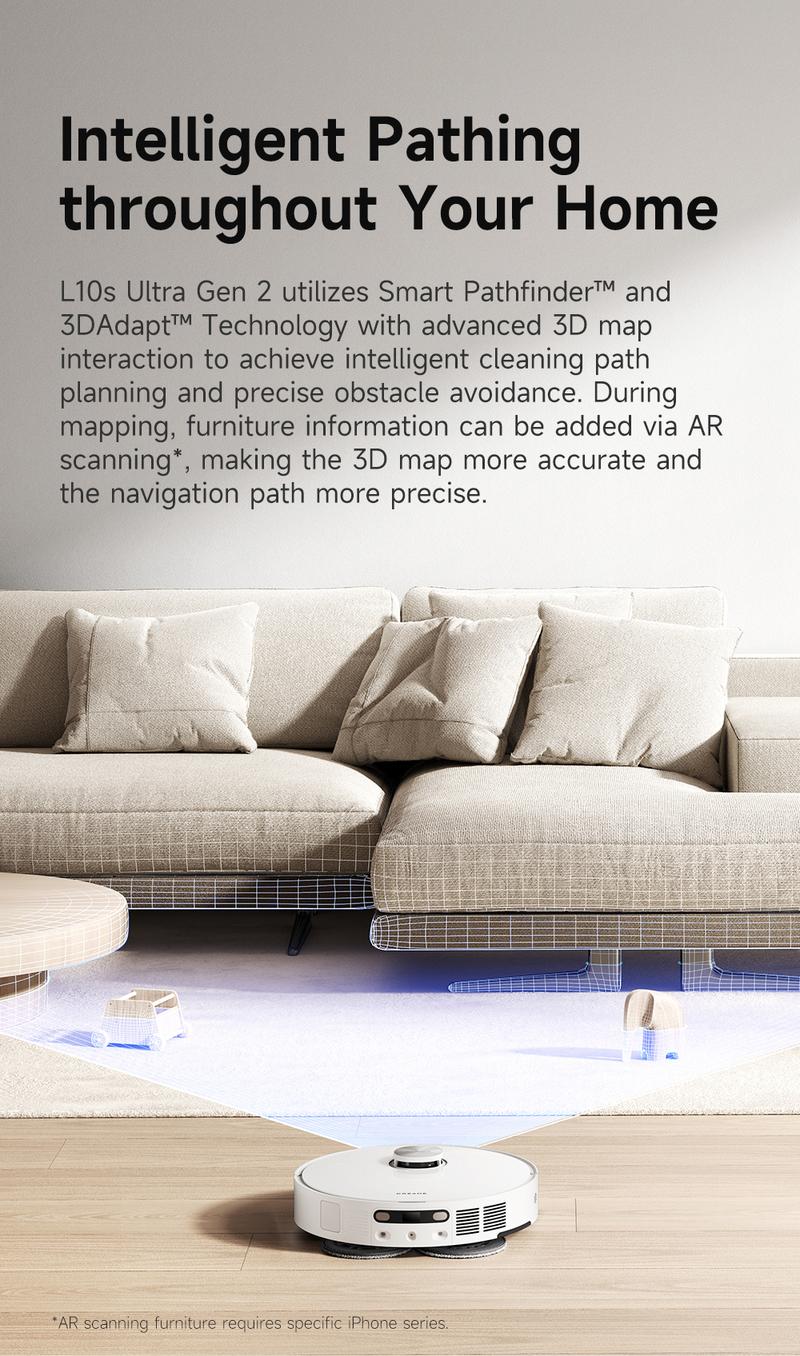 DREAME L10s Ultra Gen2 Robot Vacuum and Mop Combo 10000Pa Suction AI Navigation Auto Mop Cleaning Self Refilling Base for 60 Days Cleaning