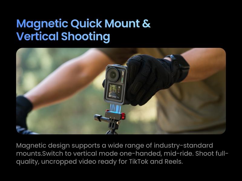 Xtra Edge Pro Action Camera, 4K Vlogging Camera with 1/1.3'' Sensor, 65ft Waterproof, Night View & Stabilization for Cycling, Diving, Sports Shooting