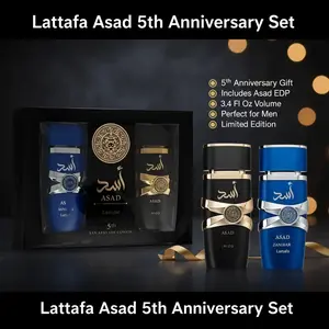 Lattafa Asad 5th Anniversary Gift Set for Men with Asad EDP 3.4 Fl Oz & Asad Zanzibar EDP Limited Edition