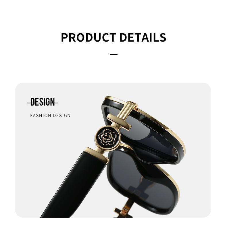 [WishOpen]2026 New Fashionable Luxury Sunglasses European and American Classic Women's Large Frame Metal Frame Casual Luxury Sense Black Frame