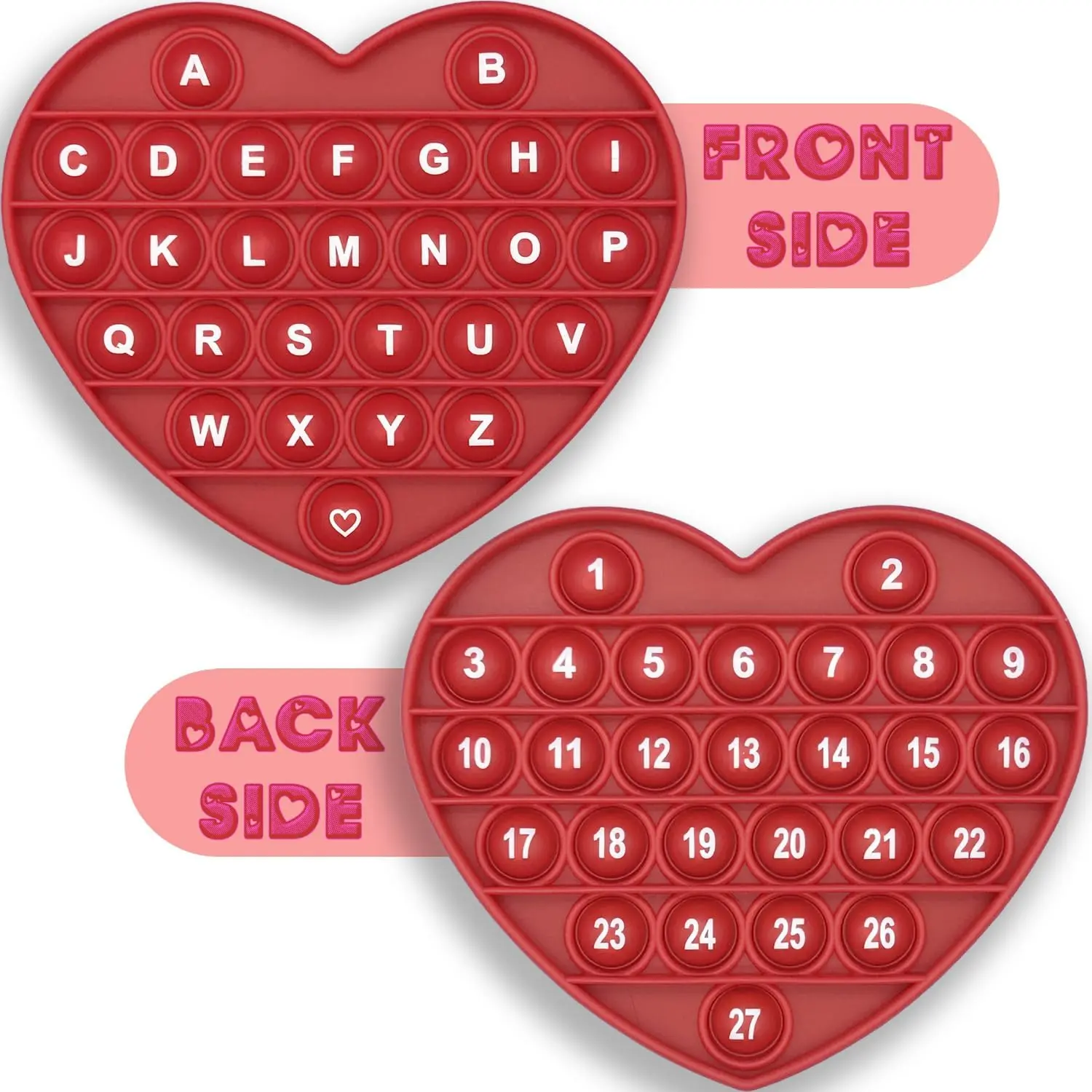 Red Heart Shaped Pop Bubble Valentines Fidget Toy with Letters and Numbers Xmas Gift Sensory Toy with Alphabets Kids Birthday Party Classroom Prize Stress Reliever
