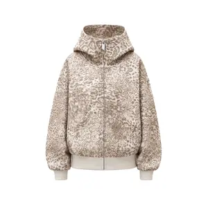 FDR Leopard Print Zip Up Hoodie High Neck Streetwear Jacket Unisex Fall Winter