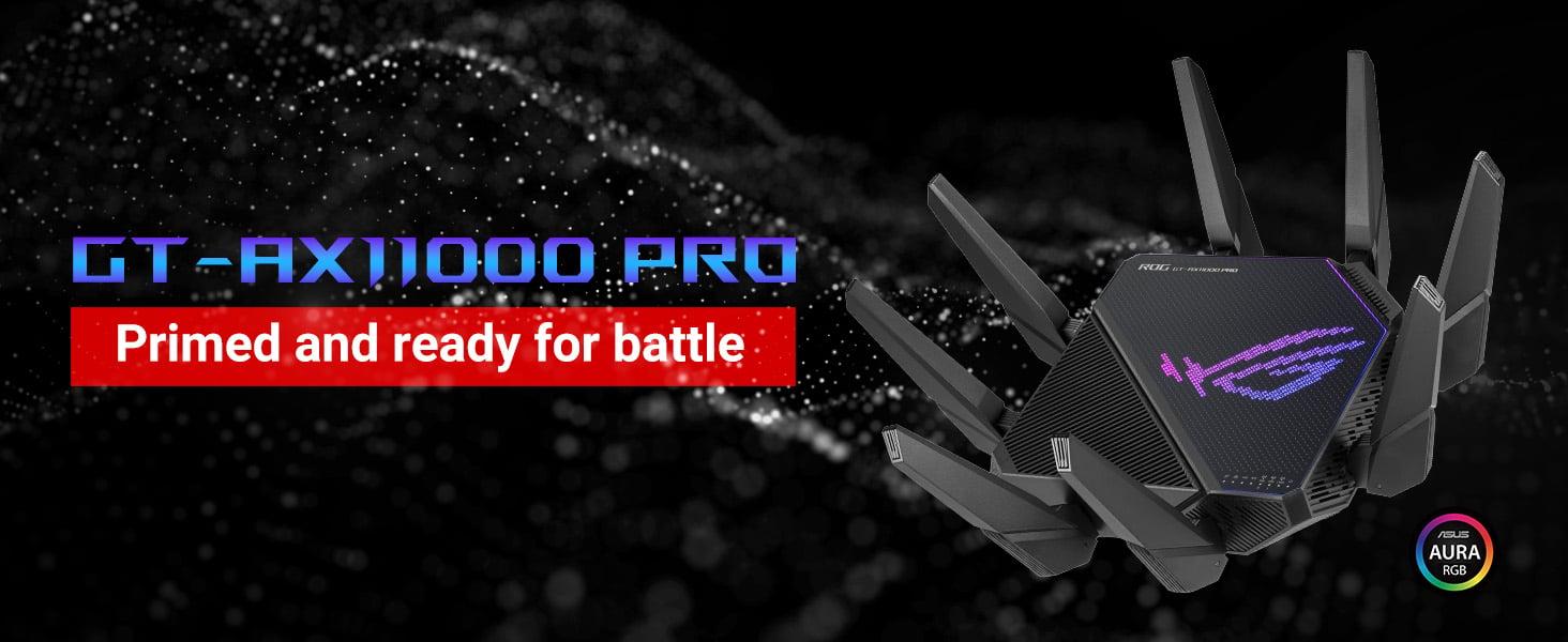 ASUS ROG Rapture GT-AX11000 Pro Tri-Band WiFi 6 gaming router,  10G port, Quad-core 2.0 GHz CPU, ASUS RangeBoost Plus, UNII4, Triple-level game acceleration, Lifetime internet security, AiMesh support