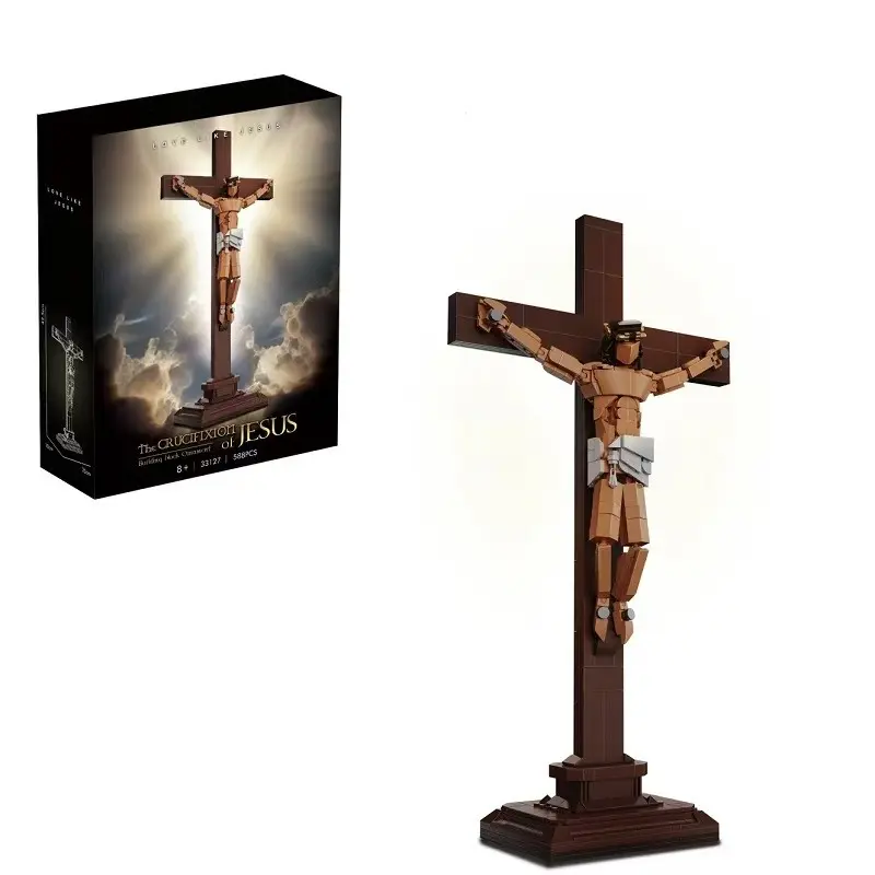 Jesus Crucifix Building Set, 588-Piece Easter Cross Decoration, Home Display Construction Kit, Religious Home Decor, Religious Decorations, Unisex Bricks & Parts for Kids 8+ and Adults