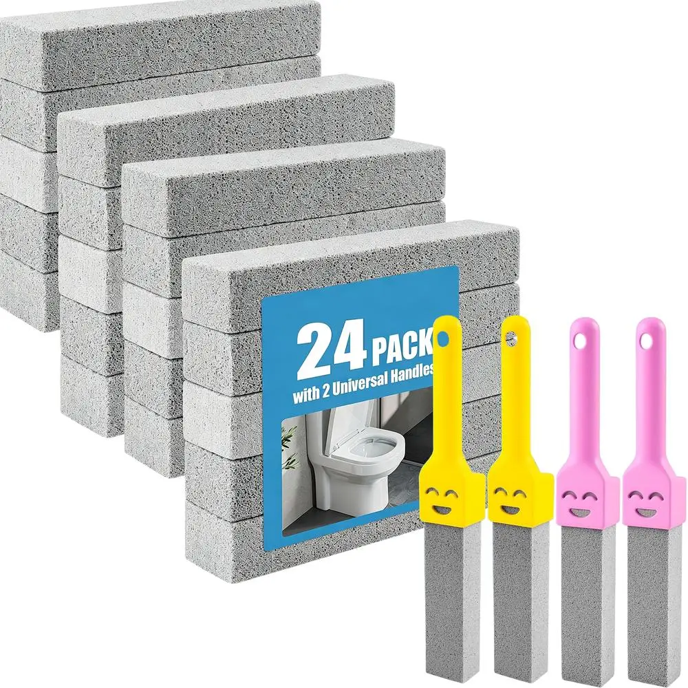 Pumice Stone Detachable Grip Handle Kitchen Bathroom Block, Reusable Multipurpose Scouring Stick for Toilet Tub Basin Stainless Steel Sink Shower Pool Household Supplies24 Pack