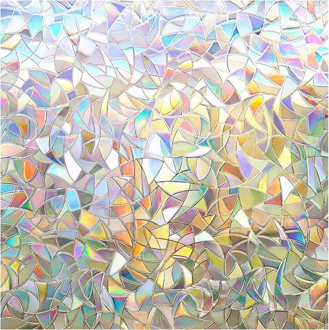 Privacy film, rainbow film, decorative window film, 3D electrostatic colored glass film, for home insulation, no adhesive required.
