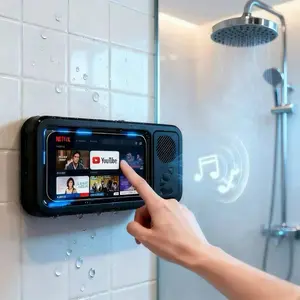Bathroom shower waterproof phone holder Bluetooth speaker 360°Rotation touch screen mobile phone box watch movie listening music