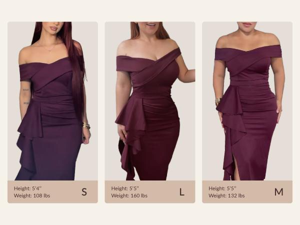 CurvySweet SDK0590A Elegant Sexy Off-Shoulder Bodycon Midi Dress with Side Slit & Ruffle Hem, Built-In Bra — Perfect for Valentine’s Day, Cocktail Parties, Wedding Guests & Evening Events