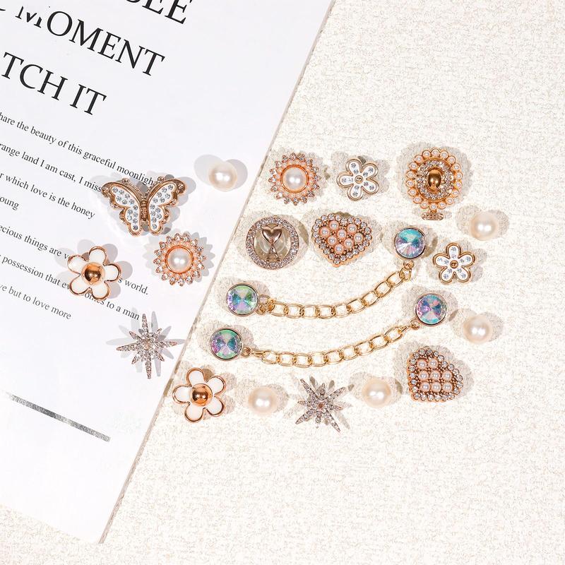 20 Pcs Shoe Charms Chains Accessories for Women Flower Pearl Clog DIY Shoe Decoration Charms Rhinestone Shoes Charms Chains Bling Cute Decor for Party Birthday Favor