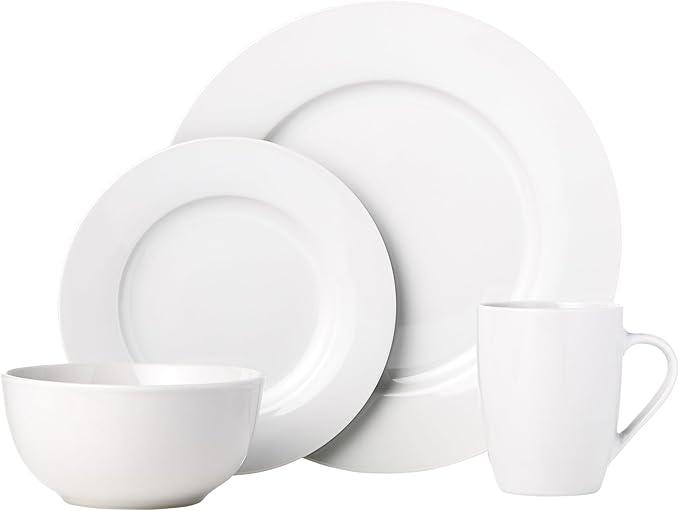 16-Piece Porcelain Kitchen Dinnerware Set with Plates Bowls and Mugs Service for 4 White Elegant Everyday Use Special Occasions