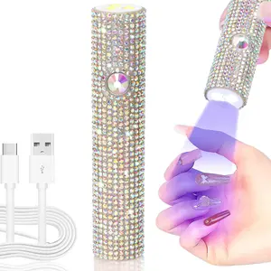 Handheld UV LED Mini Nail Lamp with Rhinestones, USB Rechargeable Portable Cordless Nail Dryer for Gel Polish, Fast Curing Nail Light (250mAh), Perfect Valentine’s Day Gift