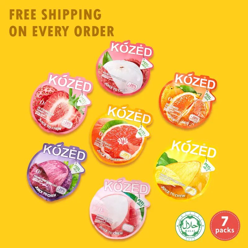 Kozed Bovine Gelatin Peelable Fruit-Flavored Gummies - 7Mixed Flavors Variety Pack, Chewy fruity flavor ,Individually Wrapped School & Office Snacks, Back to school