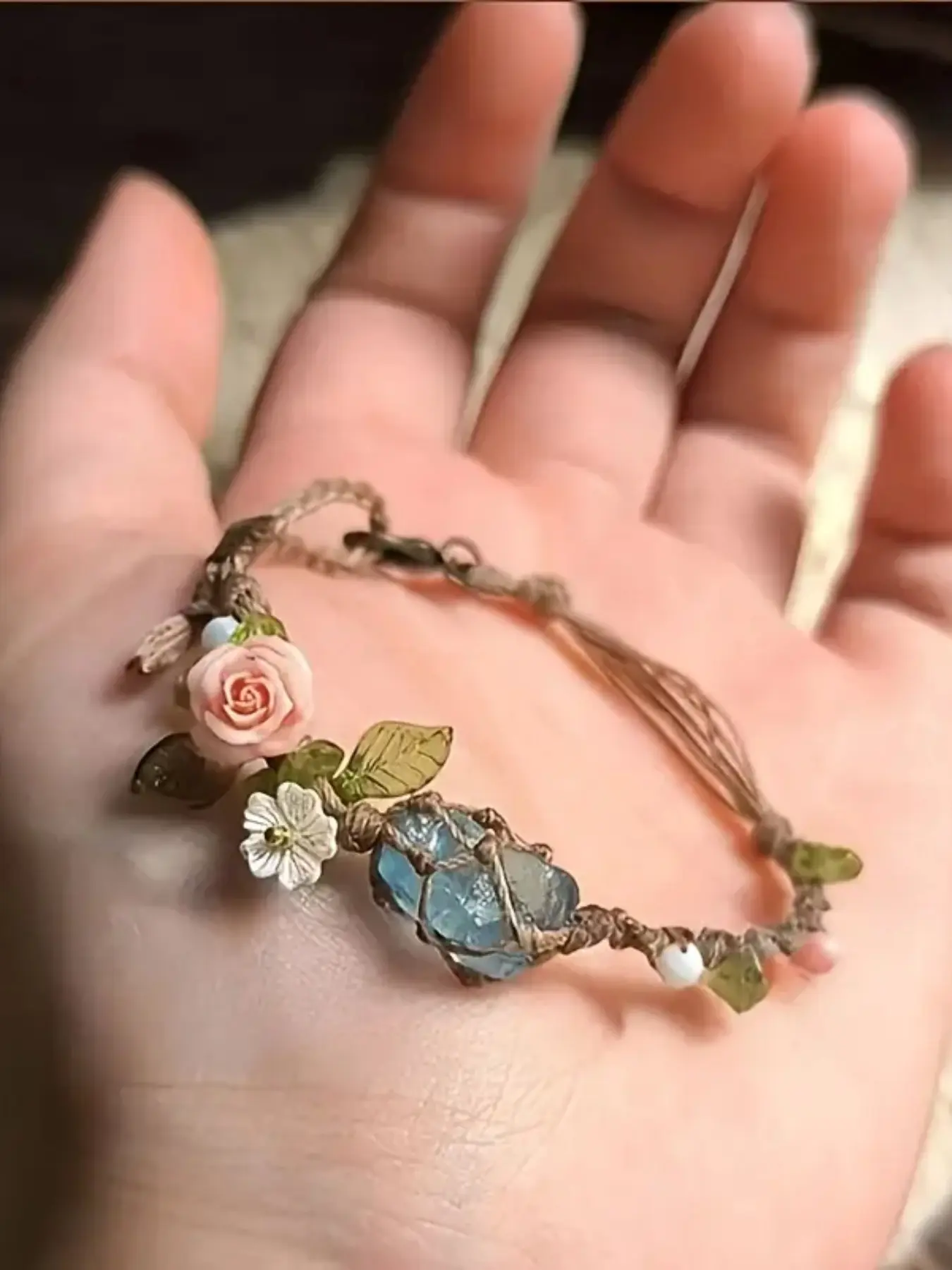 Handmade Bohemian Floral Pretty Bracelet, Beautiful Bracelets, Synthetic Gemstones & April Birthstone, Light Ocean Jewelry, Perfect for Daily Wear, Party Gifts for Valentine's Day