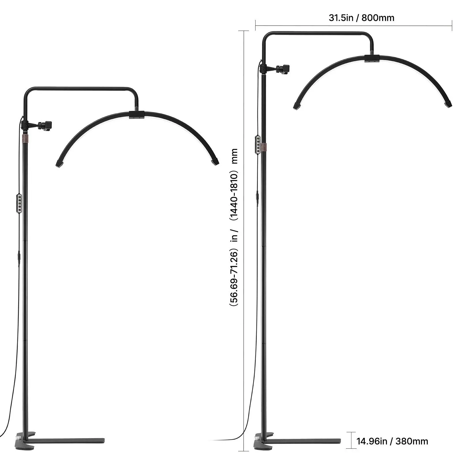 VEVOR Half Moon Light for Esthetician, 26 inch Dimmable LED Floor Lamp ...