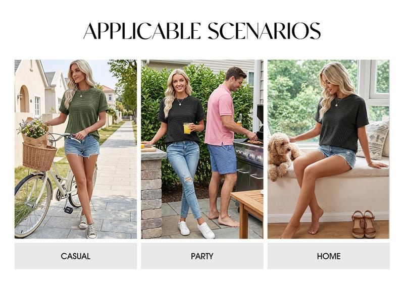 EVALESS Women's Solid Short Sleeve T Shirts Tops Ribbed Knit Striped Crewneck Casual Loose Fit T Shirts 2026 Womenswear Springtok Summer Outfits