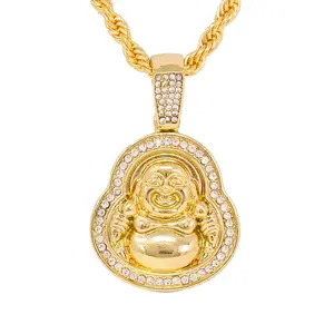 Iced Medium Buddha Pendant with 4mm Rope Chain 24"